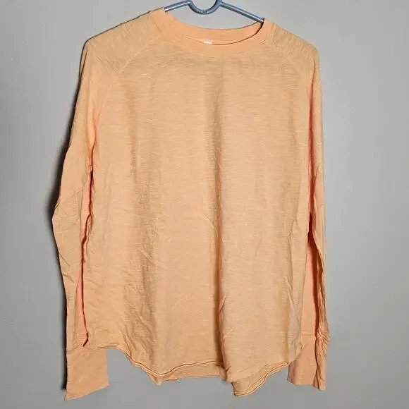 NWOT Zella Pale Orange Long Sleeve Cotton T Shirt Sz Small Flawed - Picture 2 of 11